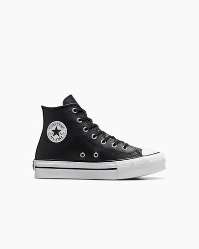 Black / Beige White Converse Chuck Taylor All Star EVA Lift Leather Kids\' Platform Shoes UK | C-43928069