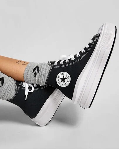 Black / Beige White Converse Chuck Taylor All Star Move Women Platform Shoes UK | C-69710539