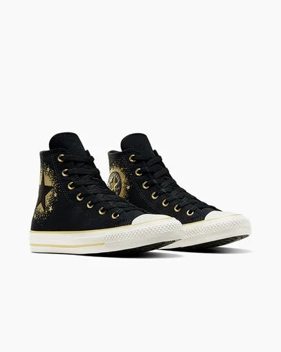 Black / Gold / White Converse Chuck Taylor All Star Gold Metallic Kids' Sneakers UK | C-70842169