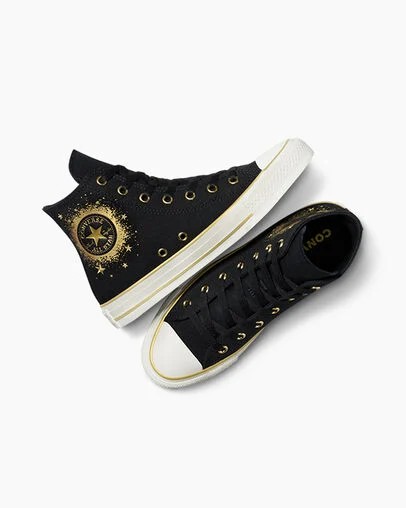 Black / Gold / White Converse Chuck Taylor All Star Gold Metallic Kids' Sneakers UK | C-70842169