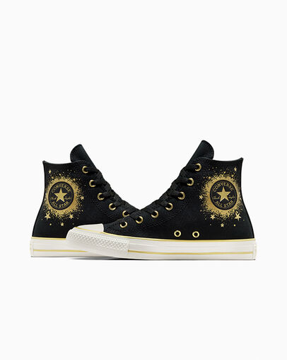 Black / Gold / White Converse Chuck Taylor All Star Gold Metallic Kids' Sneakers UK | C-70842169