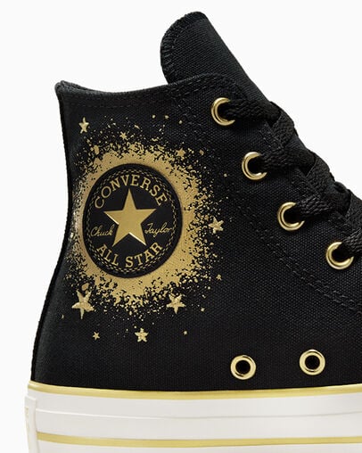 Black / Gold / White Converse Chuck Taylor All Star Gold Metallic Kids' Sneakers UK | C-70842169