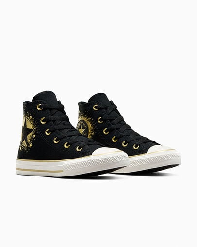 Black / Gold / White Converse Chuck Taylor All Star Gold Stars Kids' Sneakers UK | C-63490219