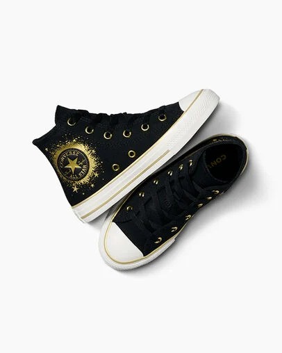 Black / Gold / White Converse Chuck Taylor All Star Gold Stars Kids' Sneakers UK | C-63490219