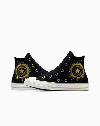 Black / Gold / White Converse Chuck Taylor All Star Gold Stars Kids' Sneakers UK | C-63490219