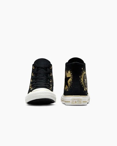 Black / Gold / White Converse Chuck Taylor All Star Gold Stars Kids' Sneakers UK | C-63490219