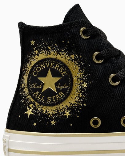 Black / Gold / White Converse Chuck Taylor All Star Gold Stars Kids' Sneakers UK | C-63490219