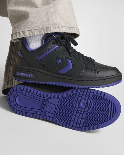 Black / Purple / Black Converse Weapon Leather Men Basketball Shoes UK | C-30265879