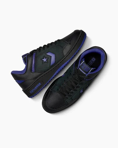 Black / Purple / Black Converse Weapon Leather Men Basketball Shoes UK | C-30265879