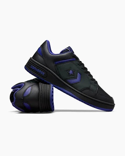 Black / Purple / Black Converse Weapon Leather Men Basketball Shoes UK | C-30265879