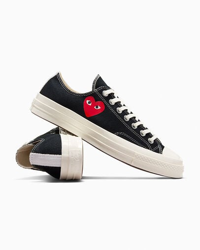 Black / Red Converse PLAY Comme des Garçons Single Heart Chuck 70 Men Sneakers UK | C-36142879