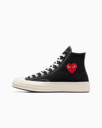 Black / Red Converse PLAY Comme des Garçons Single Heart Chuck 70 Men Sneakers UK | C-86739059