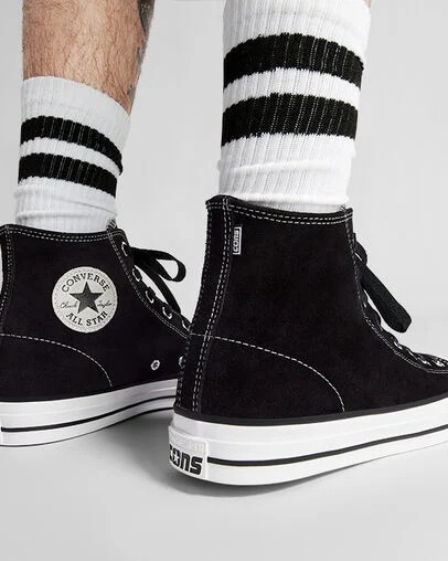 Black / White Converse CONS Chuck Taylor All Star Pro Suede Women Skate Shoes UK | C-12736049