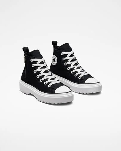 Black / White Converse Chuck Taylor All Star Lugged Lift Platform Kids' Canvas Shoes UK | C-82039479