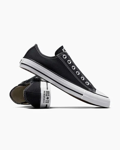 Black / White Converse Chuck Taylor All Star Men Slip On Shoes UK | C-56487939