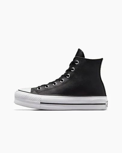 Black / White Converse Chuck Taylor All Star Leather Women Platform Shoes UK | C-42786159