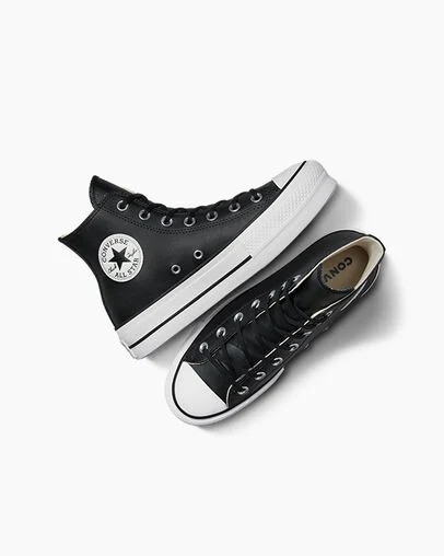 Black / White Converse Chuck Taylor All Star Leather Women Platform Shoes UK | C-42786159