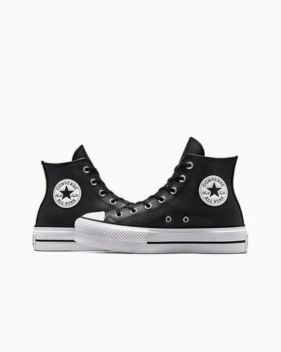 Black / White Converse Chuck Taylor All Star Leather Women Platform Shoes UK | C-42786159