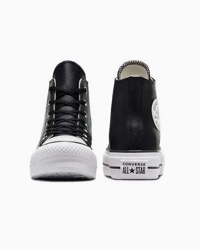 Black / White Converse Chuck Taylor All Star Leather Women Platform Shoes UK | C-98015729