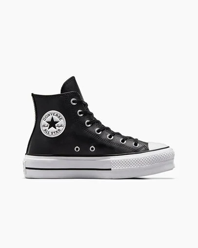 Black / White Converse Chuck Taylor All Star Leather Women Platform Shoes UK | C-98015729