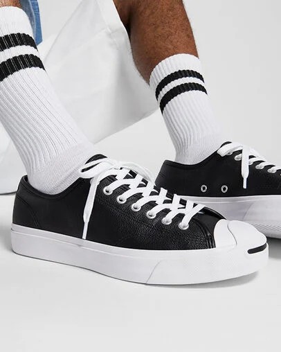 Black / White Converse Jack Purcell Leather Women Tennis Shoes UK | C-20856139