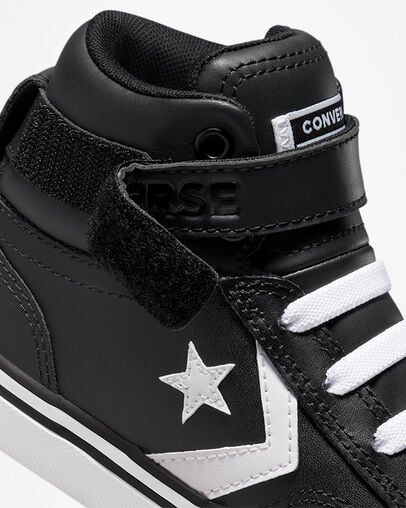 Black / White Converse Pro Blaze Strap Leather Kids' Sneakers UK | C-96321849