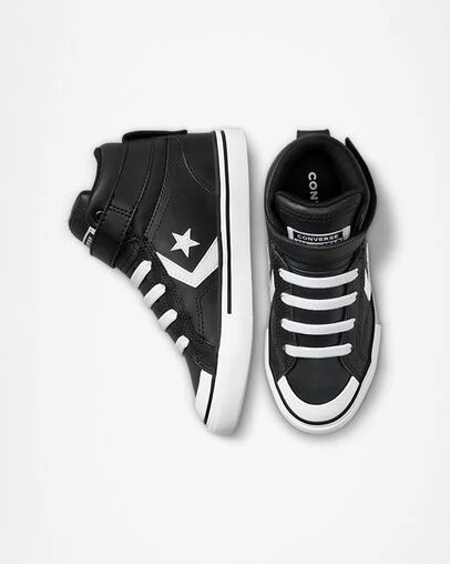 Black / White Converse Pro Blaze Strap Leather Kids' Sneakers UK | C-96321849