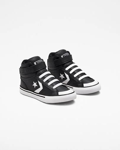 Black / White Converse Pro Blaze Strap Leather Kids' Sneakers UK | C-96321849