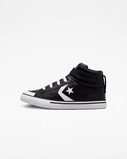 Black / White Converse Pro Blaze Strap Leather Kids' Sneakers UK | C-24870969