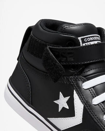 Black / White Converse Pro Blaze Strap Leather Kids' Sneakers UK | C-24870969