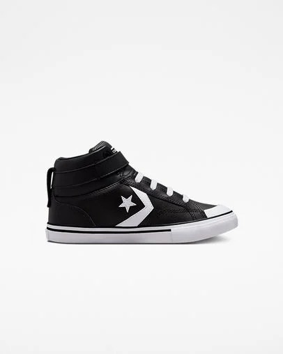 Black / White Converse Pro Blaze Strap Leather Kids\' Sneakers UK | C-24870969