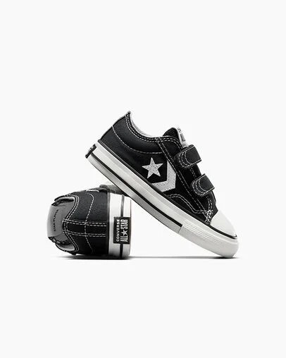 Black / White Converse Star Player 76 Easy-On Kids' Canvas Shoes UK | C-23167809