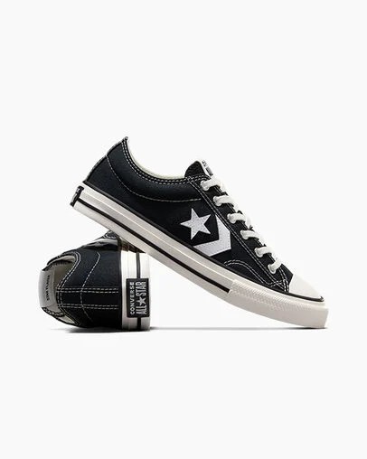 Black / White Converse Star Player 76 Foundational Kids' Canvas Shoes UK | C-78421369