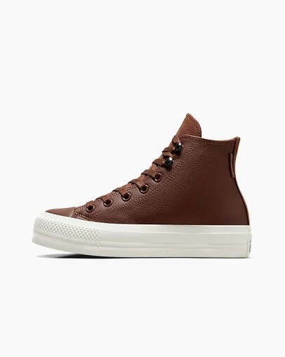 Brown / Black Converse Chuck Taylor All Star Lift Platform Water Repellent Leather Women Boots UK | C-01467839