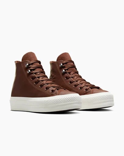 Brown / Black Converse Chuck Taylor All Star Lift Platform Water Repellent Leather Women Boots UK | C-01467839