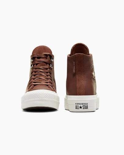 Brown / Black Converse Chuck Taylor All Star Lift Platform Water Repellent Leather Women Boots UK | C-01467839