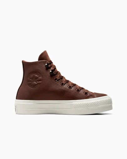 Brown / Black Converse Chuck Taylor All Star Lift Platform Water Repellent Leather Women Boots UK | C-01467839