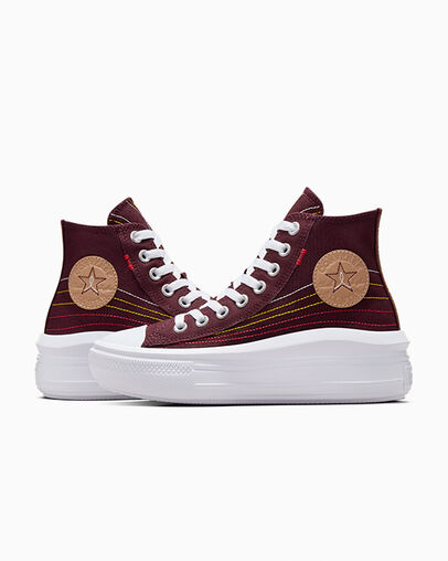 Burgundy / Red / Yellow Converse Chuck Taylor All Star Move Women Platform Shoes UK | C-26489079