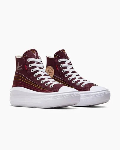 Burgundy / Red / Yellow Converse Chuck Taylor All Star Move Women Platform Shoes UK | C-42613089