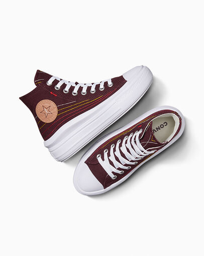 Burgundy / Red / Yellow Converse Chuck Taylor All Star Move Women Platform Shoes UK | C-42613089