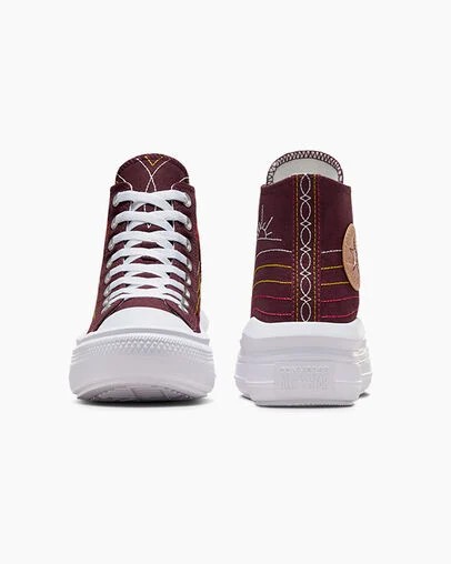 Burgundy / Red / Yellow Converse Chuck Taylor All Star Move Women Platform Shoes UK | C-42613089