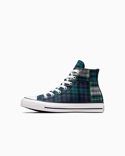 Green / Navy / White Converse Chuck Taylor All Star Plaid Kids' Sneakers UK | C-60532919