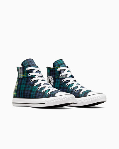 Green / Navy / White Converse Chuck Taylor All Star Plaid Kids' Sneakers UK | C-60532919