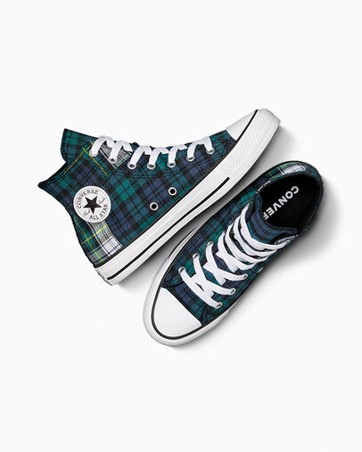 Green / Navy / White Converse Chuck Taylor All Star Plaid Kids' Sneakers UK | C-60532919