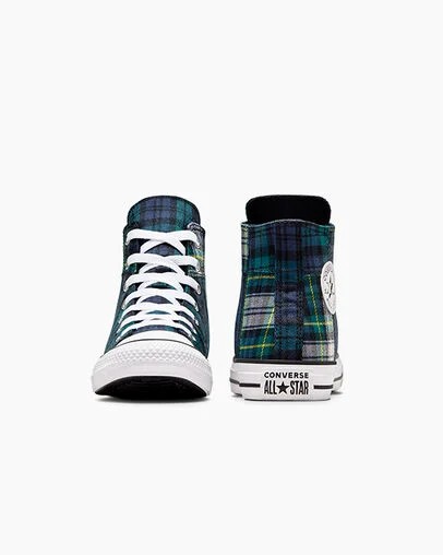 Green / Navy / White Converse Chuck Taylor All Star Plaid Kids' Sneakers UK | C-60532919