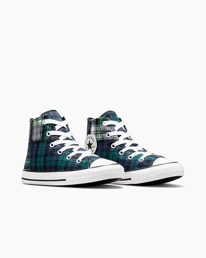 Green / Navy / White Converse Chuck Taylor All Star Plaid Kids' Sneakers UK | C-27830619