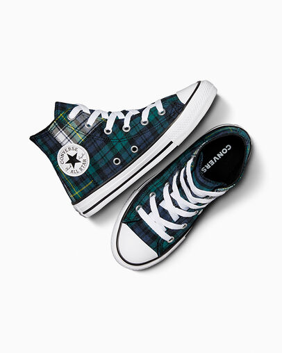 Green / Navy / White Converse Chuck Taylor All Star Plaid Kids' Sneakers UK | C-27830619