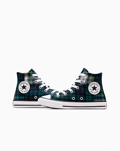 Green / Navy / White Converse Chuck Taylor All Star Plaid Kids' Sneakers UK | C-27830619