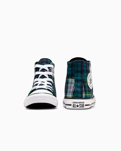 Green / Navy / White Converse Chuck Taylor All Star Plaid Kids' Sneakers UK | C-27830619