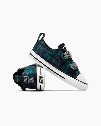 Green / Navy / White Converse Chuck Taylor All Star Plaid Kids' Sneakers UK | C-05792819